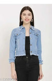 Denim jacket, solid preety designer in long sleeves, made in India, size options: L (bust 38in, length 21in), XL (bust 40in, length 21in)