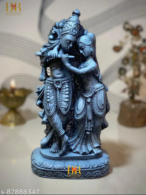 Grey marble Radha Krishna sculpture showcasing divine couple