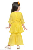 Chiffon anarkali girls' kurta set with sarara, embellished three-quarter sleeves, suitable for 18-24 months, Indian ethnic wear for kids