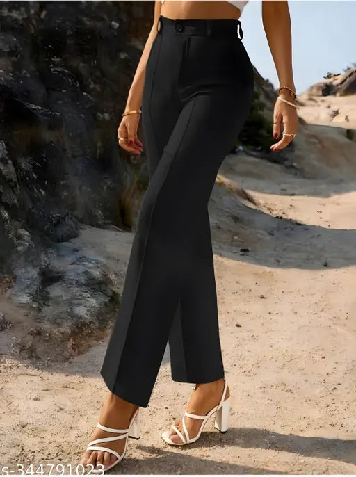 Classic Western boots cut trousers for women, stretchable, yoga pants, ribbed waistband