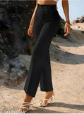 Classic Western boots cut trousers for women, stretchable, yoga pants, ribbed waistband