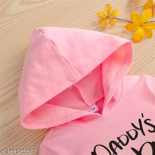 Long sleeve pink & black combo hoodie sweatshirt for infants with 'Daddy's Girl' print fleece inside, wool material