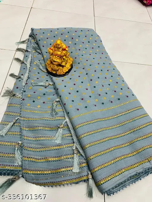 Fancy chiffon saree, single, free size, printed net, Indian origin
