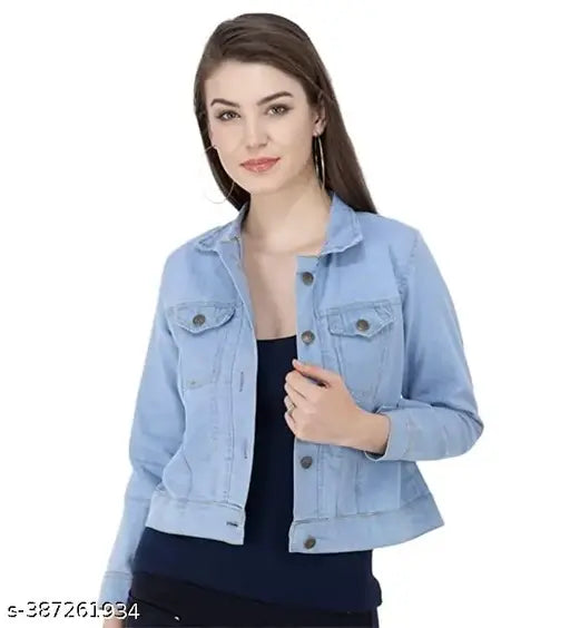 Denim women's jacket with waistcoat, solid net pattern, long sleeves, sizes S-XL
