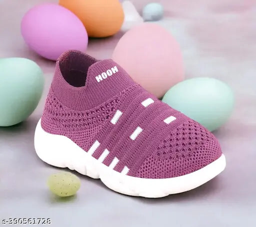 Bright pink children's slip-on summer shoes with white soles, whistle detail