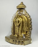 Poly Resin Lord Murugan Statue, gold-colored, intricately detailed, Indian god idol for home decor
