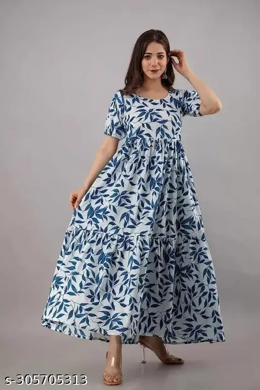 Rayon Procin printed long kurta for women, featuring short sleeves and a beautiful flower print design. Made in India