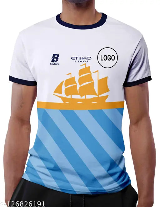 Classic men's active T-shirt, printed short sleeve, high-quality Super Net, MAN CITY football jersey, unique design by Bodysports