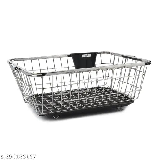 Stainless steel dish drainer with removable tray and spoon holder