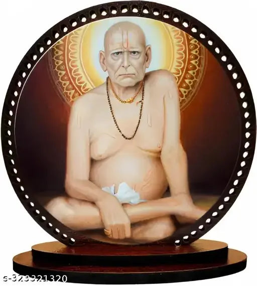Handcrafted wooden Swami Samarth dashboard idol for car and home decor, 3"x3.2" size with matte finish, made in India
