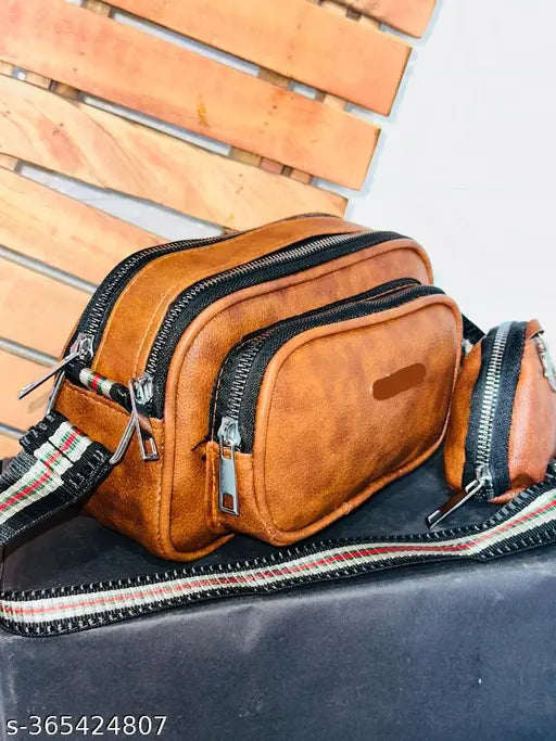 Brown suede sling bag with multiple pockets and compartments, adjustable strap, stylish design
