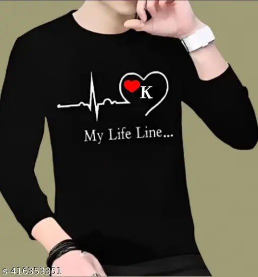 Polyester long-sleeve printed round neck t-shirt in cheapest price, size options: S, M, L, XL. Quality guaranteed from India
