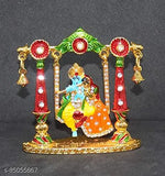 Brass Radha Krishna Idol on Jhula Statue, gold-toned Indian Krishna showpiece for festive occasions or special gifts
