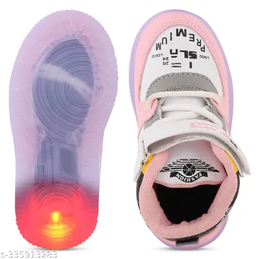 Handle Collection kids' lightweight pink velcro LED casual sports shoes with glow-in-the dark accents, suitable for tiny kids, ideal for outdoor play and night time adventures