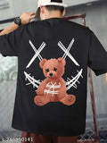 Black cotton blend oversized graphic printed Teddy T-shirt for men. Oversized fit, quality fabric, versatile style - Benny Brooks