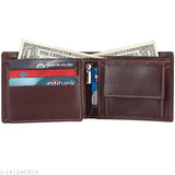 Brown leather RFID blocking men's wallet with 6 card slots, bi-fold design, credit & debit card pockets, currency compartment, coin pocket. 100% genuine leather, slim for easy carry