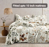 Glace cotton king size elastic fitted double bedsheet with 2 pillow covers, botanical print for adult use, fits up to 10 inch mattresses - summer essential from India