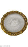 Tortoise shell pattern on round glass plate with metal trim