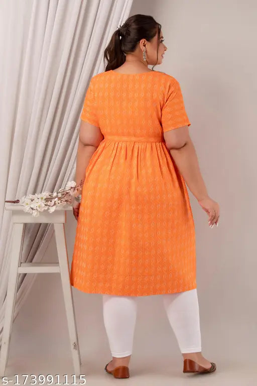 Orange cotton kurta with kameez and flared sleeves