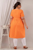 Orange cotton kurta with kameez and flared sleeves