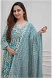 Blue printed kameez pant with dupatta, long sleeve, traditional design