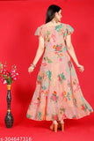 Georgette one piece fancy women's kurti, digital flower print, short sleeves, V-neck, big sizes available