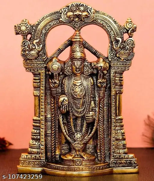 Gold plated Tirupati Balaji home decorative item, traditional white metal design for worship or home décor. (24cm x 17cm x 5cm)