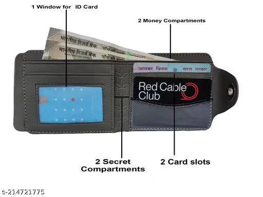 Synthetic, printed net, two-fold men's wallet. Compact design with ID window and card slots for easy organization. Ideal for outdoor use, lightweight and portable. Made in India