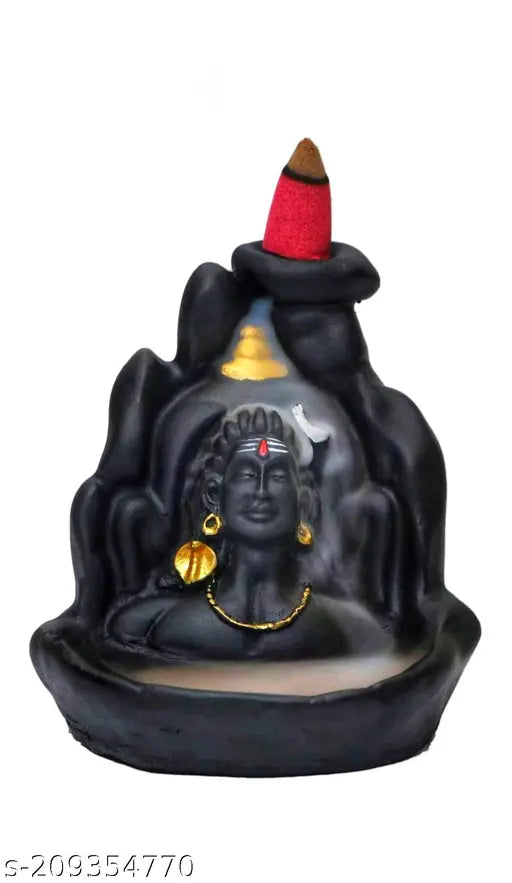 Poly resin Shiv Ganesha smoke backflow combo with 50 cones idols - Indian God figurines for festivals or gifting