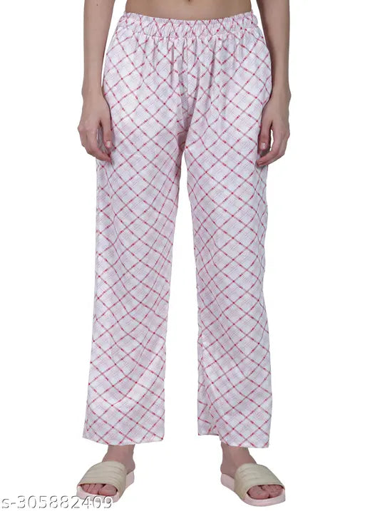 Pink and white checkered print women's casual style cotton pajamas combo pack track pants nightwear trendy fashion girls