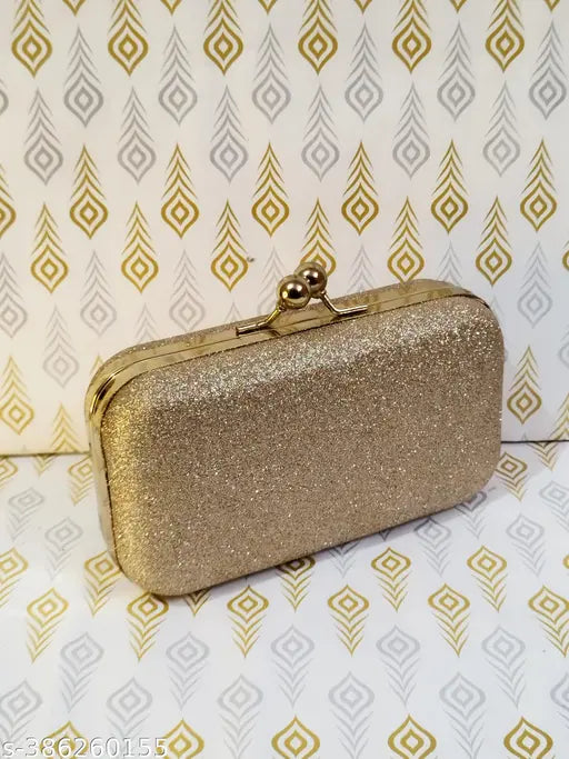 Gold sequin clutch with removable strap for hands-free carrying