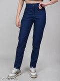 Dark blue stretchable premium denim high-waisted women's jeans