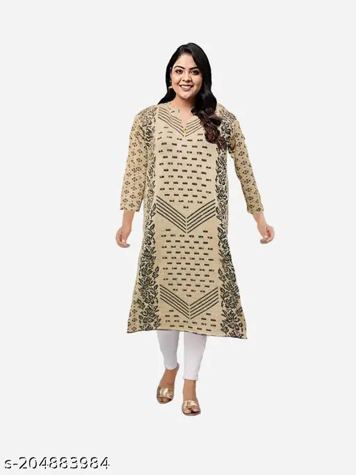Printed woolen kurta, long sleeves, embroidery design, front closure