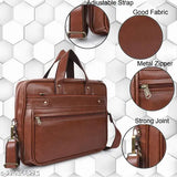 Brown leather briefcase, 15" length, perfect fit for laptop, suitable for daily office use