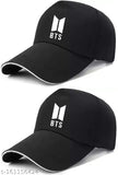 Black cotton BTS baseball cap with embroidered logo, unisex design from Korean Trends