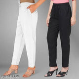 Black cotton women's high waist trousers