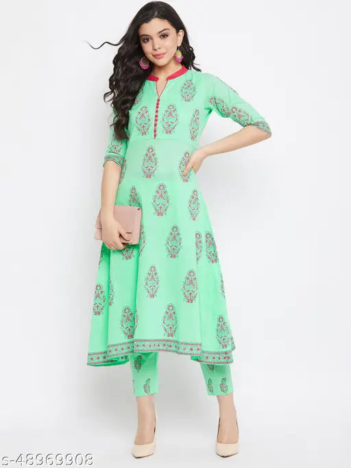 WineRed Women's Printed Cotton Kurta & Pant Set - Vibrant Indian style, perfect for any occasion