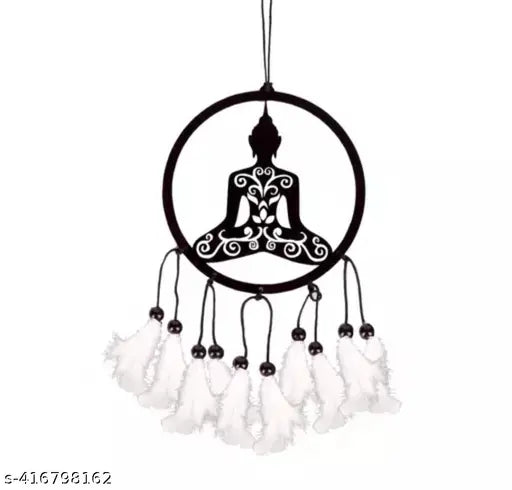 Handcrafted Shiva feather dreamcatcher with Lord Buddha emblem, Indian art for positive vibes in car or home decor