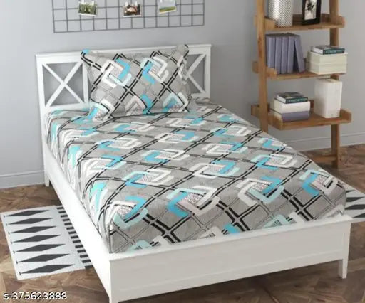 Grey Glace Cotton premium flat sheet, single size. 3D printed design, superfine quality. Comfortable, breathable, easy-care bedding from India." (119 characters)