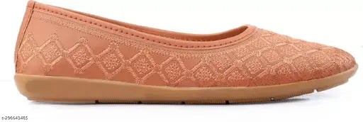 Tan synthetic leather embroidered Jaipuri ballerinas for women, party, wedding outdoor occasion outfits