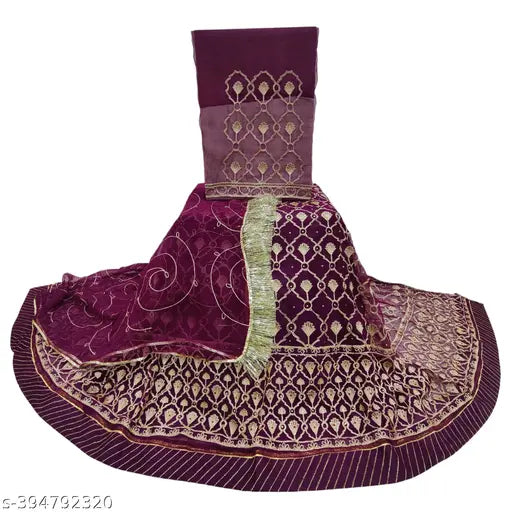 Embroidered Georgette Lehenga Set with Topwear, Bottomwear, and Dupatta, Indian party wear with Aari work, semi-stitched (39in waist, 39in length, 2.2in dupatta length)