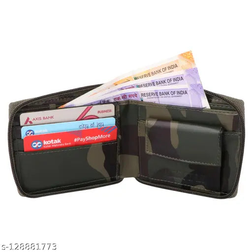 Solid PU brown leather HRF STAR army-inspired men's wallet, regular size with 5 card slots
