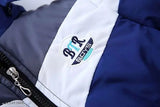 Boys' pack of 1 jacket, blue and white striped fabric with emblem, zip closure