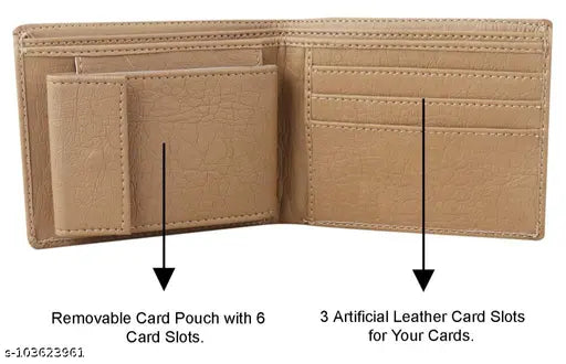 Cream faux leather men's wallet with 2 compartments, free size (11cm x 10cm), made in India