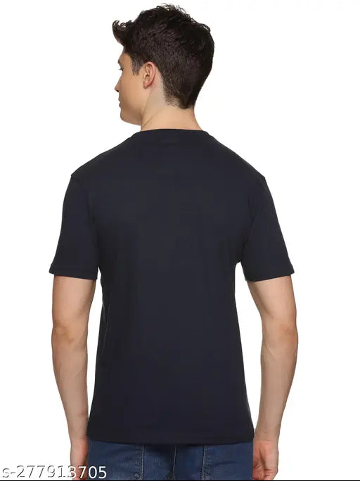 Black cotton round t-shirt with quirky print for men, made in India