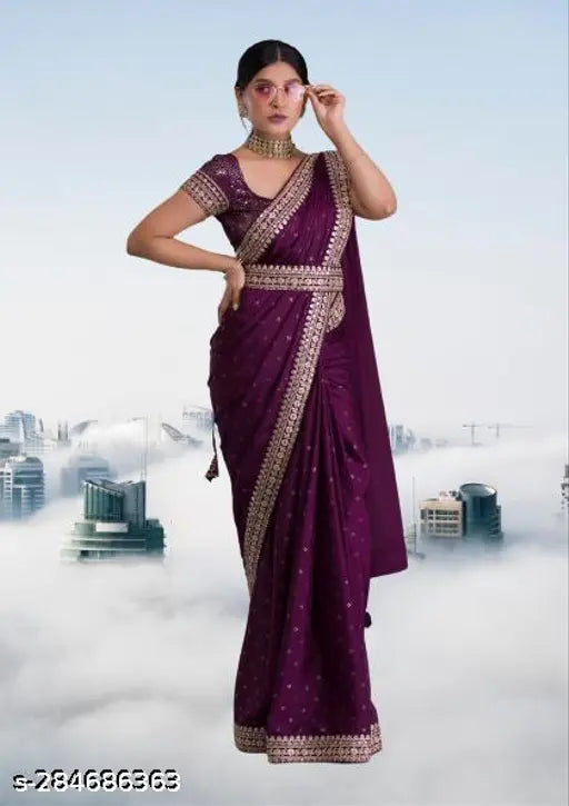 Wine Teal Vichitra Silk Saree with Embroidered Separate Blouse, Indian designer partywear, ready-to-wear bridal saree for weddings and celebrations