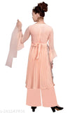 Georgette Anarkali Kurta Set for Girls Kids, Rahima Garments ethnic wear with dupatta and sharara bottoms, traditional charm, self-design pattern, three-quarter sleeves