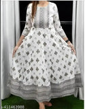 Grey and black printed anarkali kurta for women