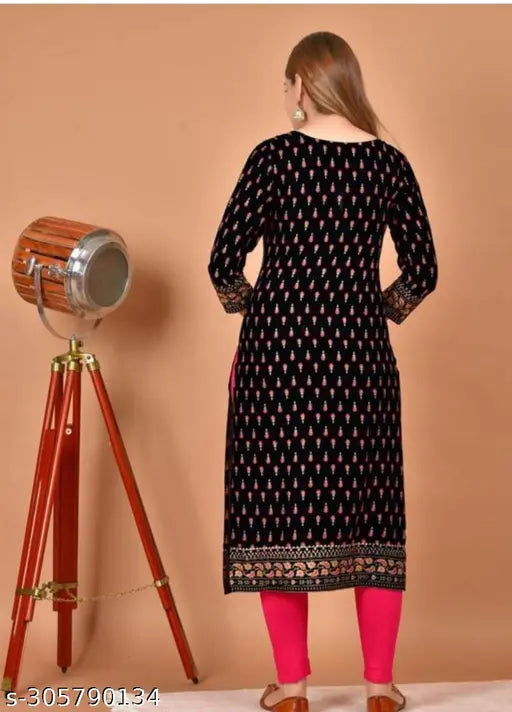 Rayon printed kurti for women, three-quarter sleeves, vibrant Indian print, S (36in bust, 42in length)