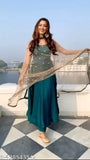 Art Silk Anushka Gowns with Dupatta Set, aqua blue color, Indian Anarkali dress for women